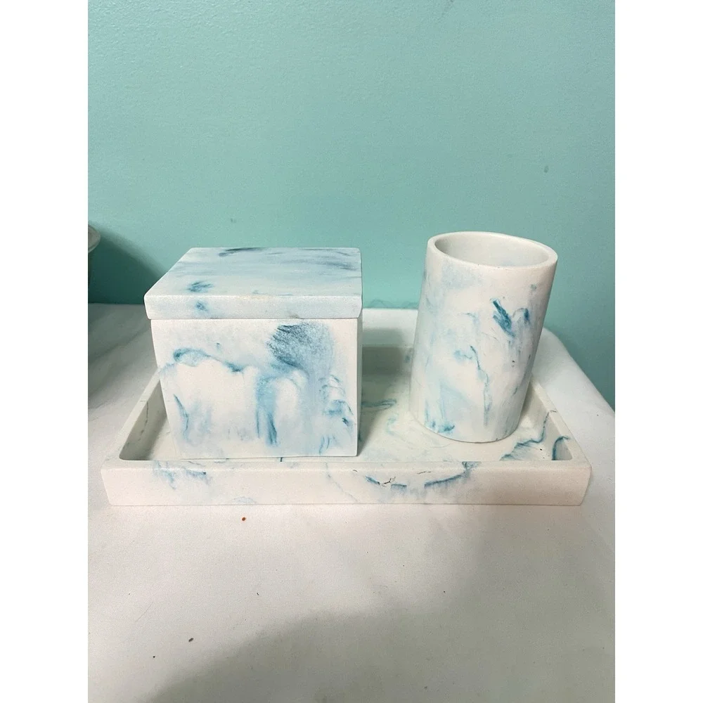 3pc‎ Celeste Bath Accessories Set Blue Marble -